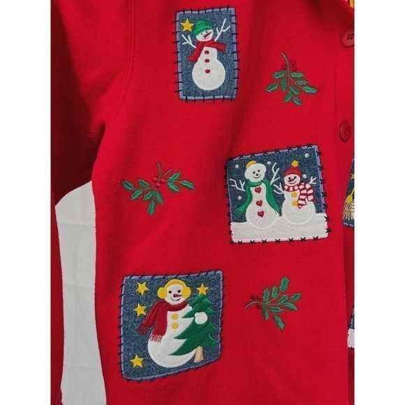 Vintage Red Baxter Wells Womens Snowman Patchwork Cotton Sweater Size M - Picture 3 of 5
